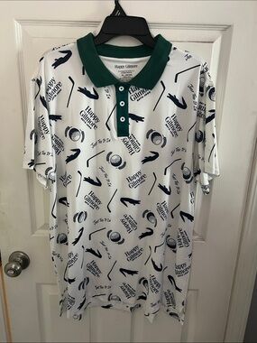 Happy Gilmore Men's White Polo with Dark Green Collar
